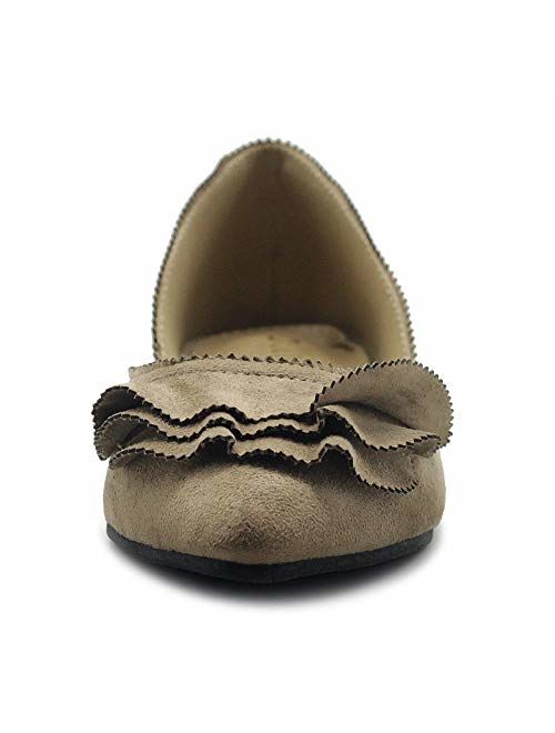 Ollio Women's Shoes Faux Suede Slip On Scallped Collar Pointed Toe Ballet Flats
