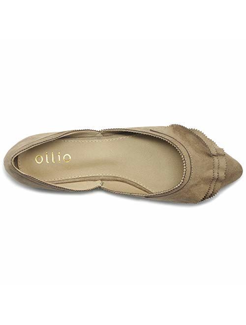 Ollio Women's Shoes Faux Suede Slip On Scallped Collar Pointed Toe Ballet Flats
