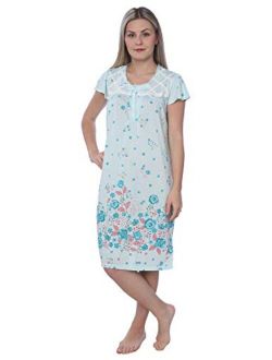 Beverly Rock Women's Short Sleeve Floral Print Cotton Blend Knit Nightgown