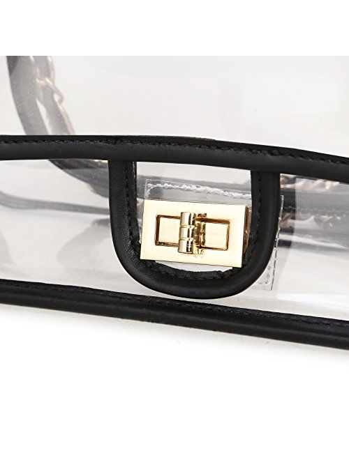 Lam Gallery Womens PVC Clear Purse Handbags for Working NFL Stadium Approved Bag Turn Lock Chain Shoulder Bag