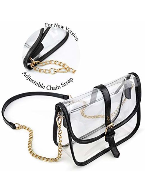 Clear Saddle Cross Body Bag Women Chain Shoulder Handbag Purse with Faux Leather Trim