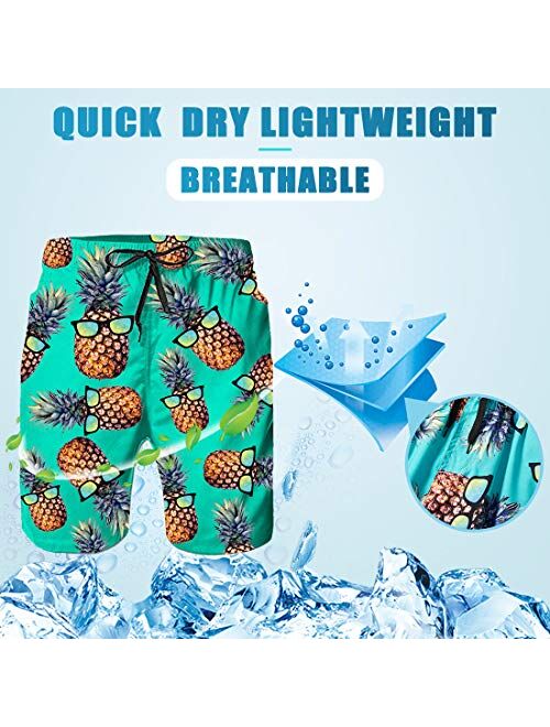 XXL TUONROAD Mens Swimming Trunks 3D Print Pineapple Shark Flamingo Floral Funny Pattern Swim Shorts Quick Drying Holiday Beach Shorts Lightweight Surf Board Shorts Swimwear with Mesh Lining M