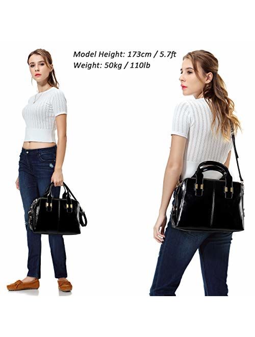 VASCHY Satchel Bag for Women, Faux Patent Leather Top Handle Handbag Work Tote Purse with Triple Compartments