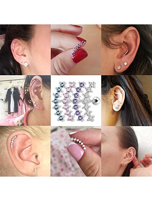Curve Seven Stud CZ Stud Earrings 316L Stainless Steel Ear Helix Conch Cartilage Piercing