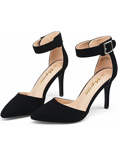 VEPOSE Women's Pumps High Heels Dress Shoes Comfortable Business Casual Ankle Strap Wedding Shoes