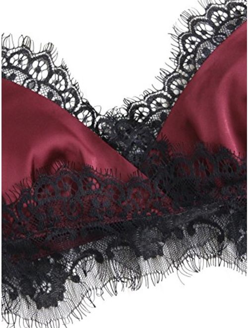 SweatyRocks Women's Lace Trim Underwear Lingerie Straps Bralette and Panty Set