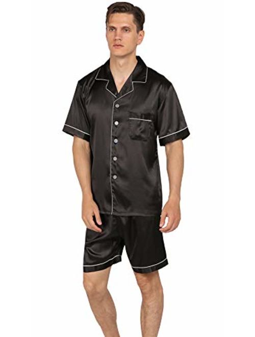 YIMANIE Mens Satin Pajamas Set Short Sleeve and Shorts Classic Sleepwear Loungewear