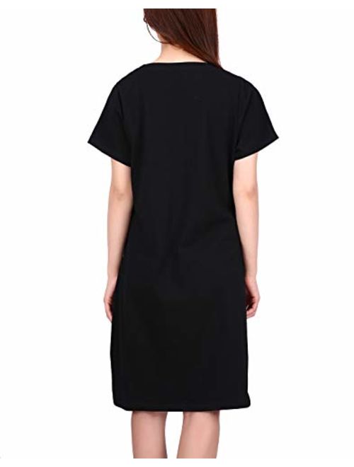 HDE Womens Sleepwear Cotton Nightgowns Short Sleeve Sleepshirt Print Night Shirt S-5X