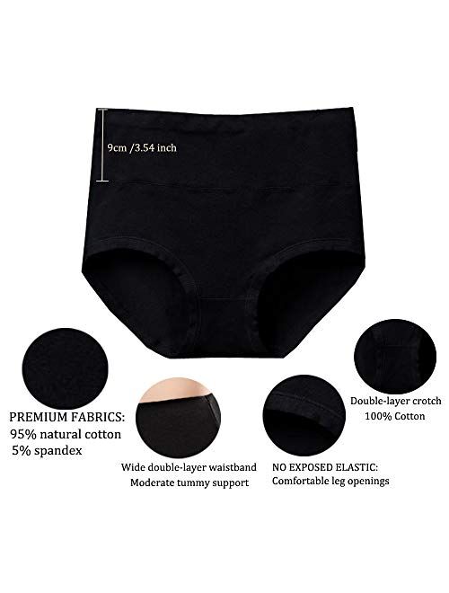 Anktry Ladies Comfort Cotton Underwear 5 Pack High Waist Briefs Tummy Control Stretch Panties Underpants for Women Black