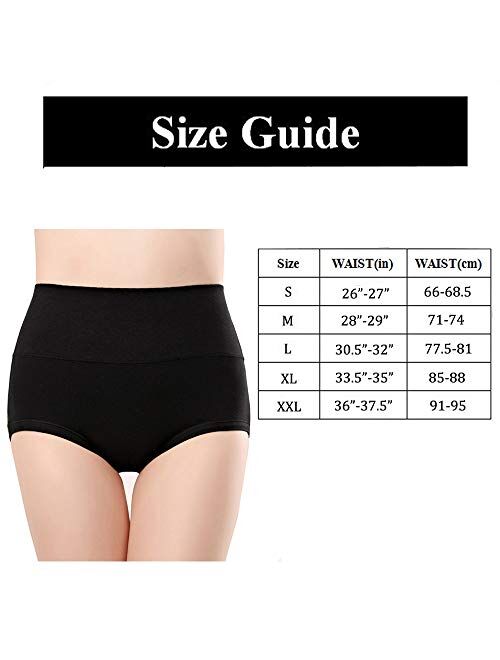 Anktry Ladies Comfort Cotton Underwear 5 Pack High Waist Briefs Tummy Control Stretch Panties Underpants for Women Black