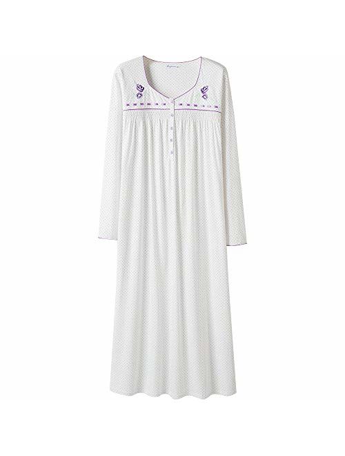 Keyocean Nightgowns for Women 100% Cotton Soft Lightweight Long-Sleeve Comfy Women Sleepwear Lounge-wear