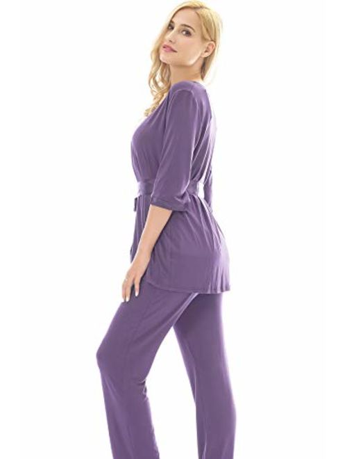 Bearsland Maternity Women's 3pcs Soft Nursing Pajamas Set Postpartum Sleepwear for Breastfeeding