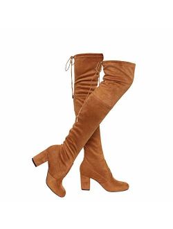 ShoBeautiful Women's Thigh High Boots Stretchy Over The Knee Chunky Block Heel Boots