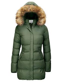 WenVen Women's Winter Thicken Puffer Coat with Fur Trim Removable Hood