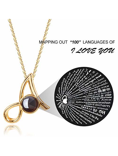 M MOOHAM Initial Necklace for Women Gift - 26 A-Z Initial Letters Necklace Jewelry Personalized 100 Languages I Love U Pendant Necklace Best Gifts for Women Girl Mother's