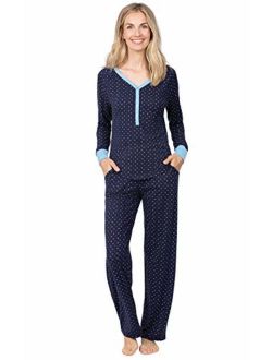 Addison Meadow Cotton Womens Sleepwear - Soft PJs for Women Set, Navy, L, 12-14
