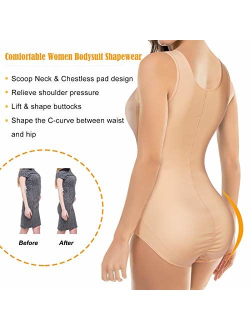 Irisnaya Shapewear Bodysuit Scoop Neck Tank Tops for Women Tummy Control Waist Trainer Vest Full Body Shaper