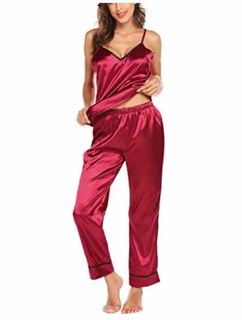 Romanstii Satin Pajamas Set Silk Sleepwear Cami Nightwear Soft Lingerie PJ Set