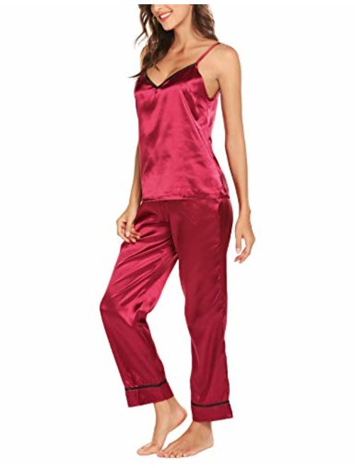Romanstii Satin Pajamas Set Silk Sleepwear Cami Nightwear Soft Lingerie PJ Set