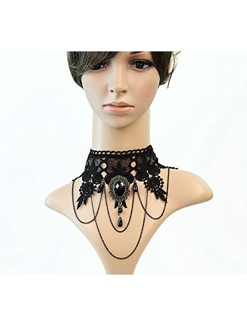 iWenSheng Halloween Costumes Jewelry for Women - Steampunk Black Lace Choker Necklace Gothic Jewelry Accessories, Vampire Choker Necklace Costume for Teen Girls