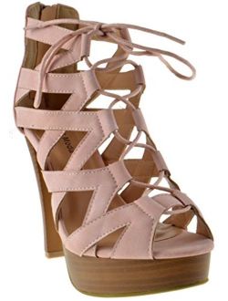 TOP Moda Table 8 Peep Toe High Heel Lace Up Strappy Pumps