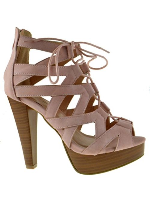 TOP Moda Table 8 Peep Toe High Heel Lace Up Strappy Pumps