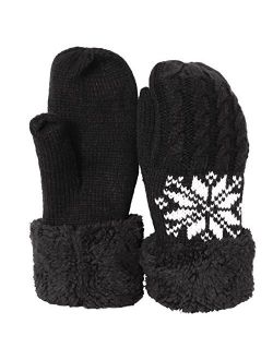 KMystic Women's Soft Plush Lined Cuffed Warm Winter Thick Knit Mittens