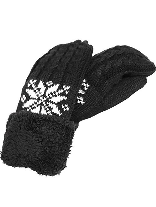 KMystic Women's Soft Plush Lined Cuffed Warm Winter Thick Knit Mittens