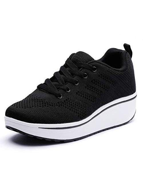 DADAWEN Women's Platform Wedge Tennis Walking Shoes Breathable Lightweight Casual Comfort Fashion Sneaker (Size:US5-US12)