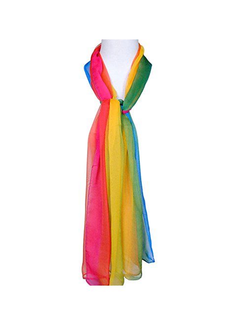 Aven Accessories Aven Women Charming Silk Georgette Long Scarf Shawl Wrap Color Rainbow, Medium