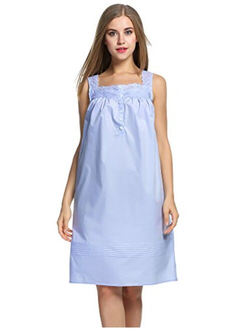 Hotouch Women's Comfort Cotton Nightshirt Sleeveless Sleepwear Nightgowns S-XXL