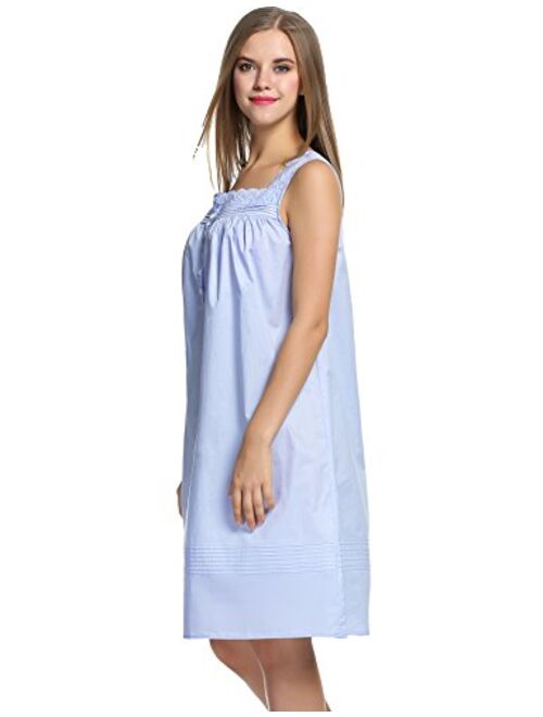 Hotouch Women's Comfort Cotton Nightshirt Sleeveless Sleepwear Nightgowns S-XXL