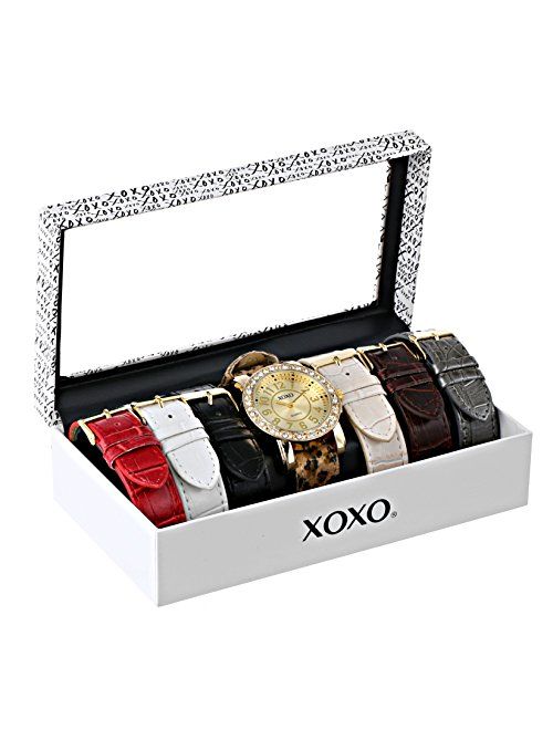 XOXO Women's XO9065 Analog Display Analog Quartz Gold-Tone Watch with Interchangeable Straps