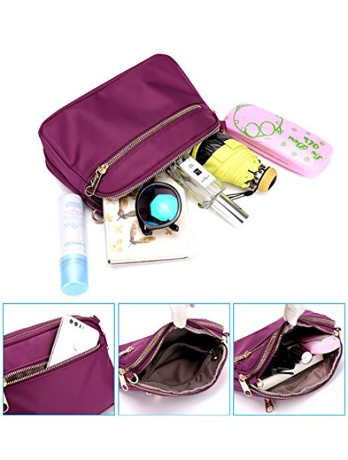 Collsants Small Crossbody Purse Mini Nylon Travel Shoulder Bag Multi Zipper Pockets