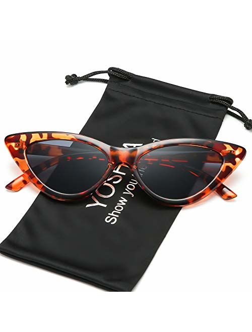 YOSHYA Retro Vintage Narrow Cat Eye Sunglasses for Women Clout Goggles Plastic Frame