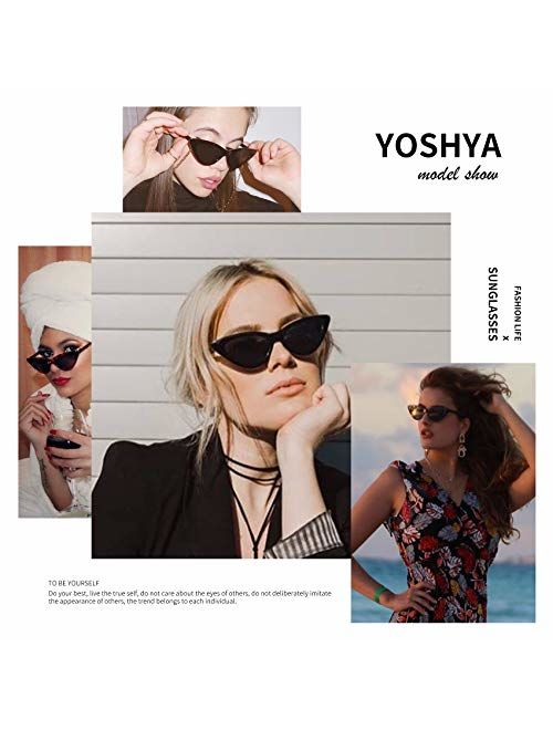 YOSHYA Retro Vintage Narrow Cat Eye Sunglasses for Women Clout Goggles Plastic Frame