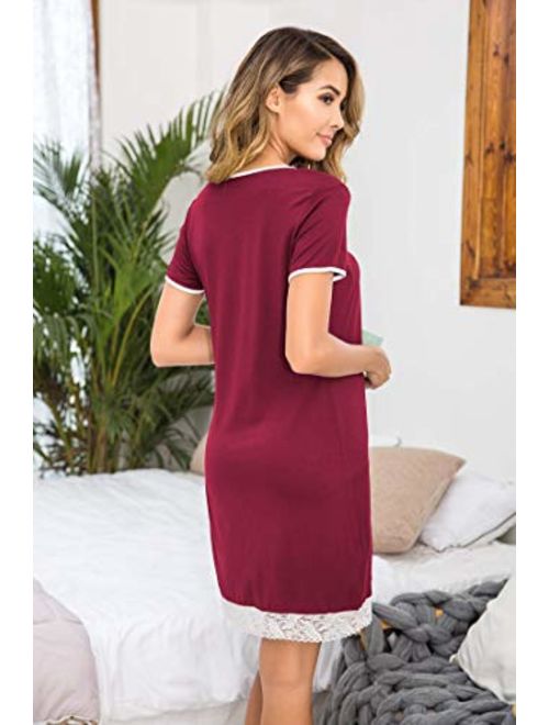 Hotouch Sleepwear Womens Cotton Nightgown Short Sleeve Sleep Nightdress Scoopneck Sleep Tee Nightshirt S-XXL
