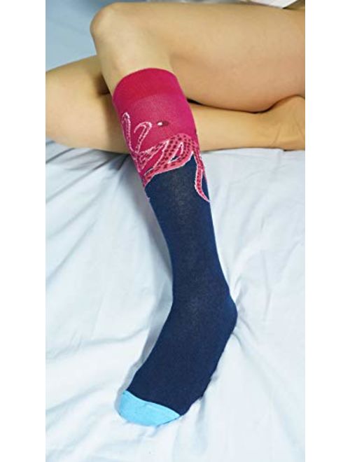 Socks n Socks-Women 5-Pairs Luxury Cotton Colorful Cool Fun Knee high Socks