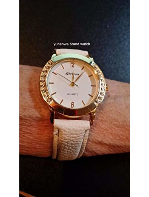 Yunanwa 10 Pack Wholesale Women Watches Leather Rhinestone Inlaid Quartz Jelly Dress Wristwatch (10pcs-Leather Brand)