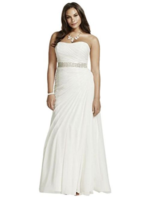 David's Bridal Crinkle Chiffon Draped Plus Size Wedding Dress Style 9V3540