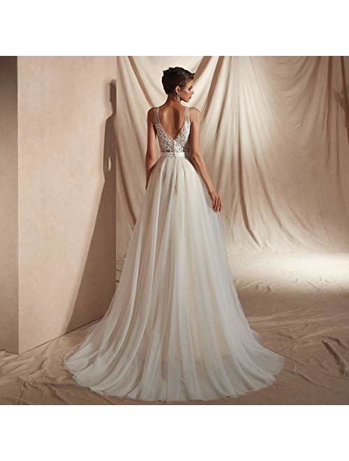 Leyidress Wedding Dress Bridal Gowns Bead Ivroy A Line Dress For Women Wedding