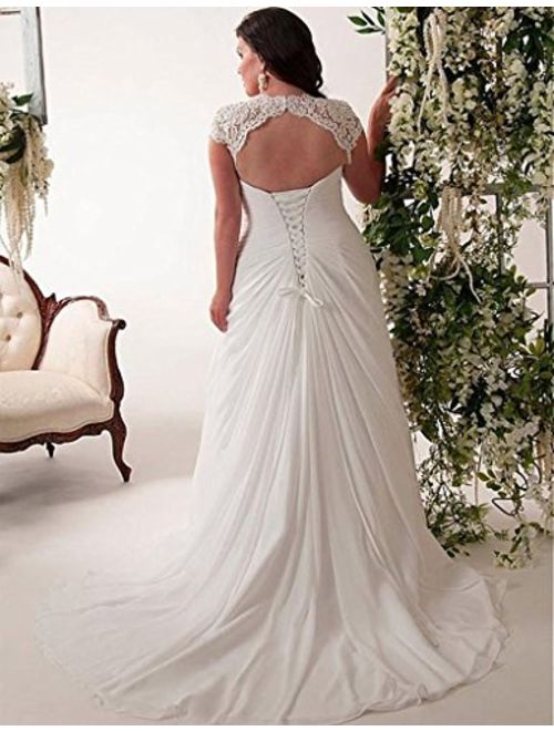 YIPEISHA Women's Elegant Applique Lace Wedding Dress V Neck Plus Size Beach Bridal Gowns