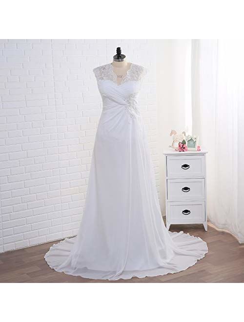 YIPEISHA Women's Elegant Applique Lace Wedding Dress V Neck Plus Size Beach Bridal Gowns