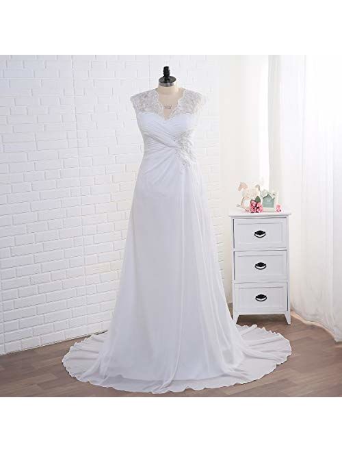 YIPEISHA Women's Elegant Applique Lace Wedding Dress V Neck Plus Size Beach Bridal Gowns