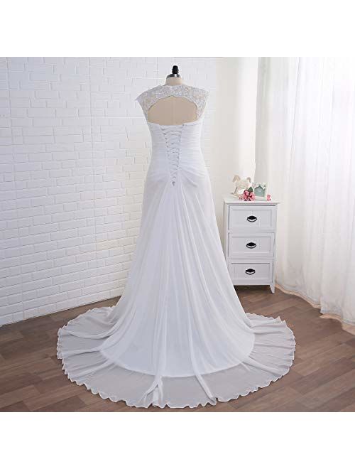 YIPEISHA Women's Elegant Applique Lace Wedding Dress V Neck Plus Size Beach Bridal Gowns