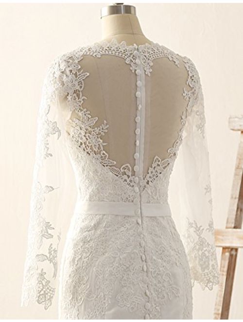 Wedding Dress Long Sleeves Mermaid Bridal Gown Lace Bride Dresses Wedding Gowns with Belt