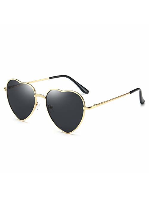 Dollger Heart Sunglasses Thin Metal Frame Lovely Heart Style for Women