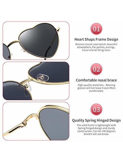 Dollger Heart Sunglasses Thin Metal Frame Lovely Heart Style for Women