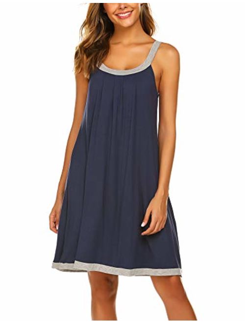 Ekouaer Wide Strap Chemise Full Slip Nightgowns Women Summer Sleeveless Sleepwear Plain Dress
