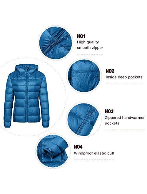 Wantdo Women's Packable Down Jacket Puffer Lightweight Hooded Short Winter Coat